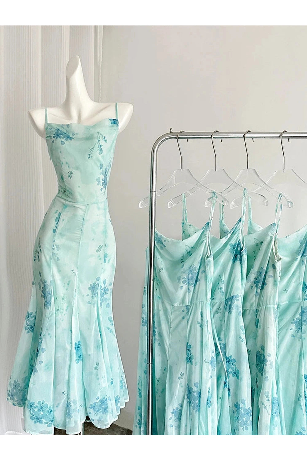 Fairycore Aqua Floral Slip Dress