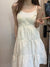 White Lace Spliced Sling Summer Dress