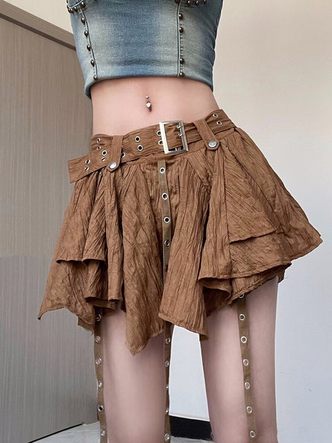 Eyelet Tassel Vintage Irregular Mini Skirts