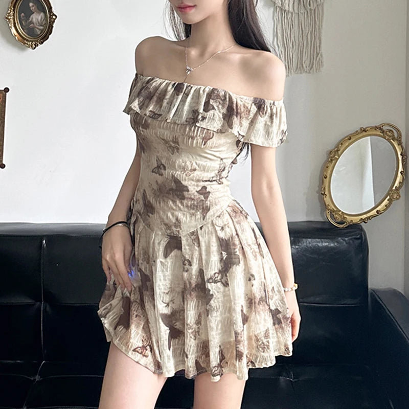 Fairycore Butterfly Off-Shoulder Ruffle Dress