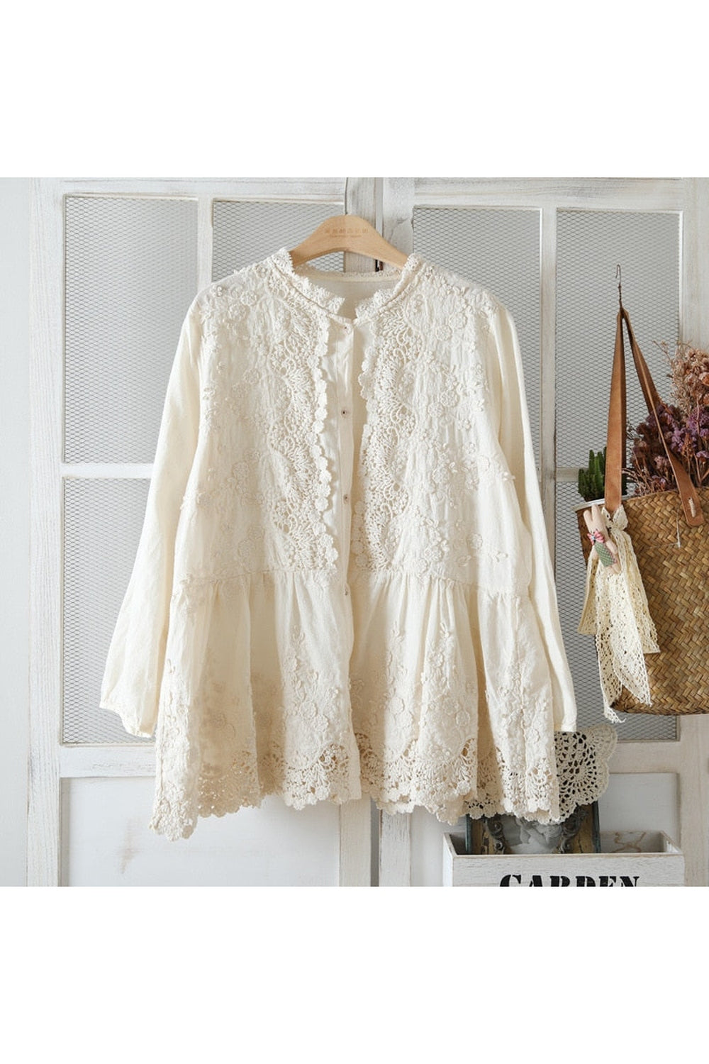 Victorian Lace Embroidery Linen Blouse