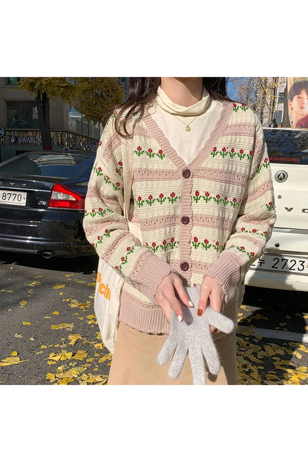 Retro Rose Garden Knit Fall Cardigan cottagecoreclothes