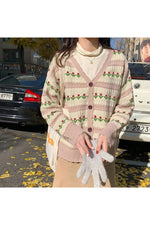 Retro Rose Garden Knit Fall Cardigan cottagecoreclothes