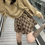 Vintage Brown Plaid Pleated Mini Skirt