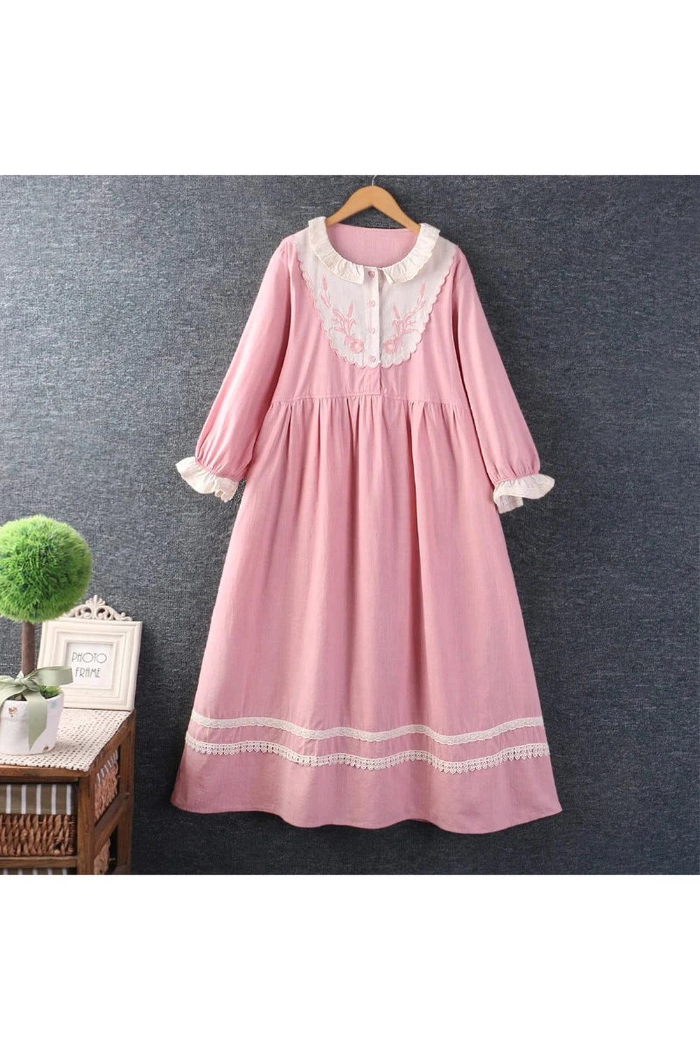 Embroidered Three Quarter Dress cottagecoreclothes