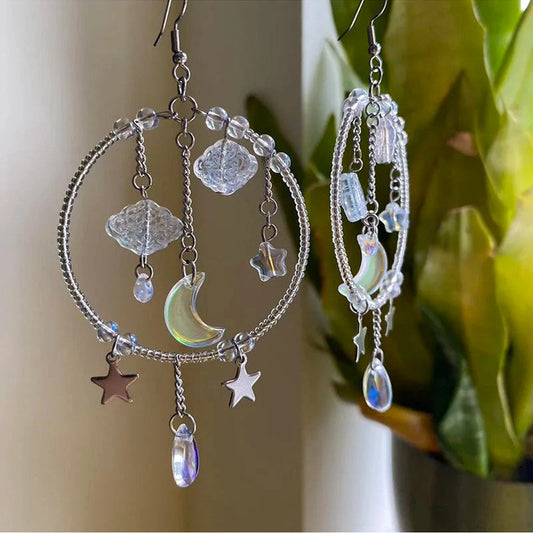 Fairycore Moon and Star Hoop Earrings cottagecoreclothes