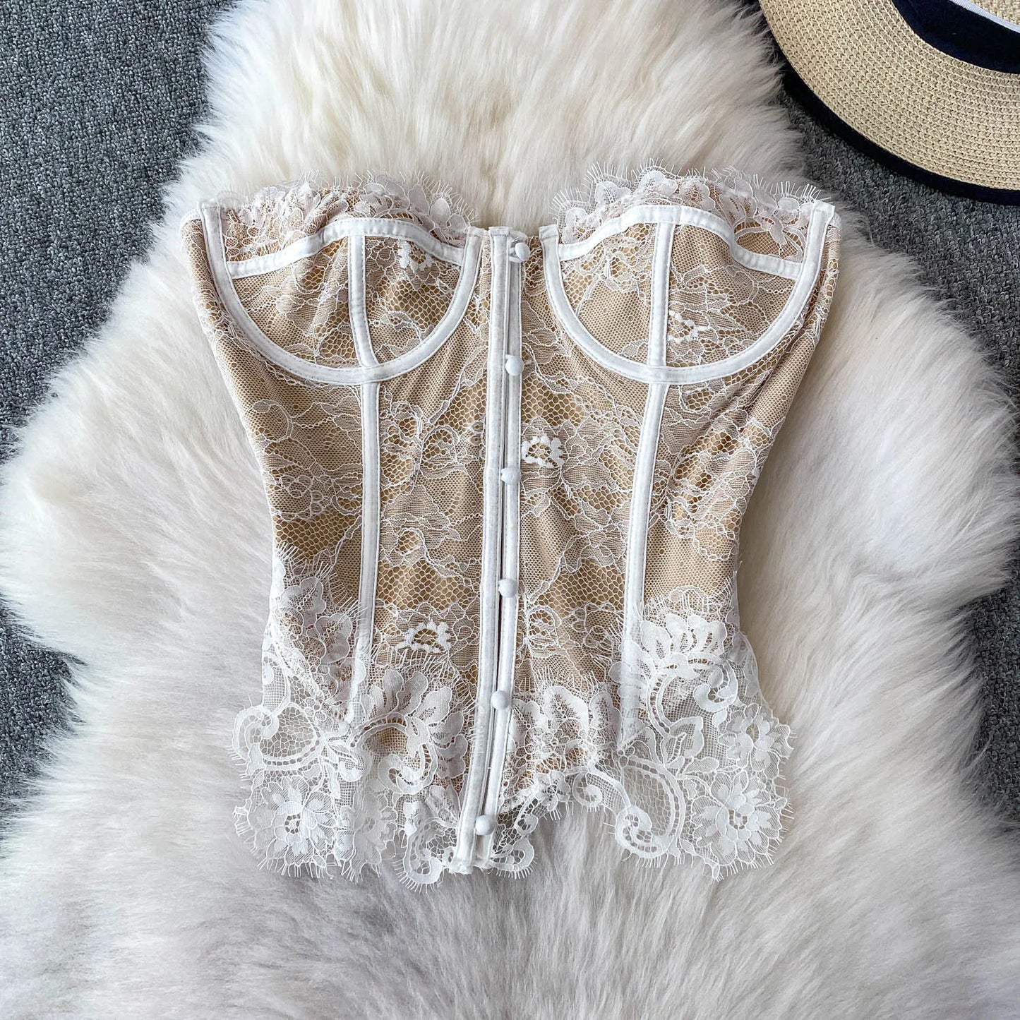 Princess Aesthetic Blush Lace Sweetheart Corset