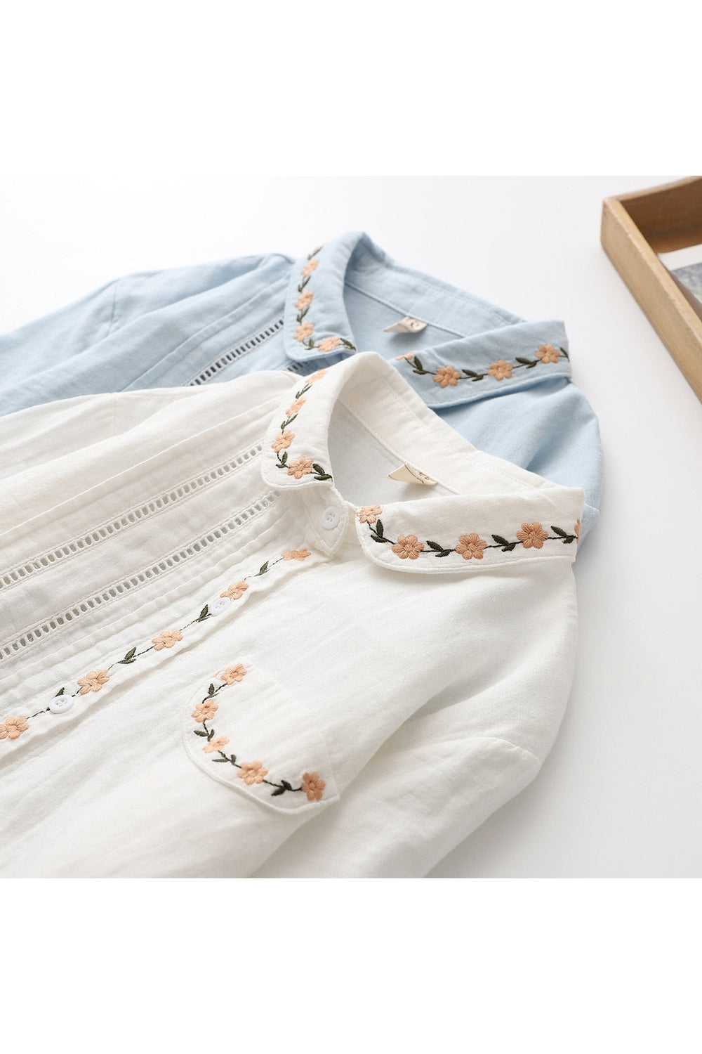 Cottagecore Floral Embroidery Lapel Shirt cottagecoreclothes