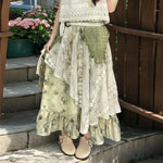 Goblincore Green Garden Tiered Midi Skirt
