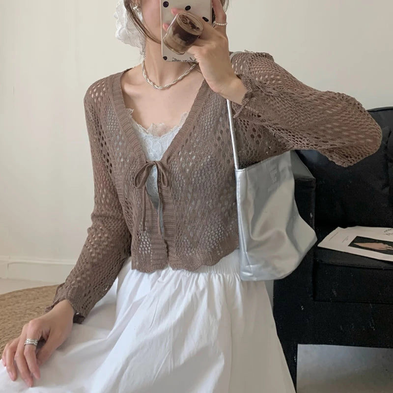 Mori Girl Diamond Knit Tie Cardigan