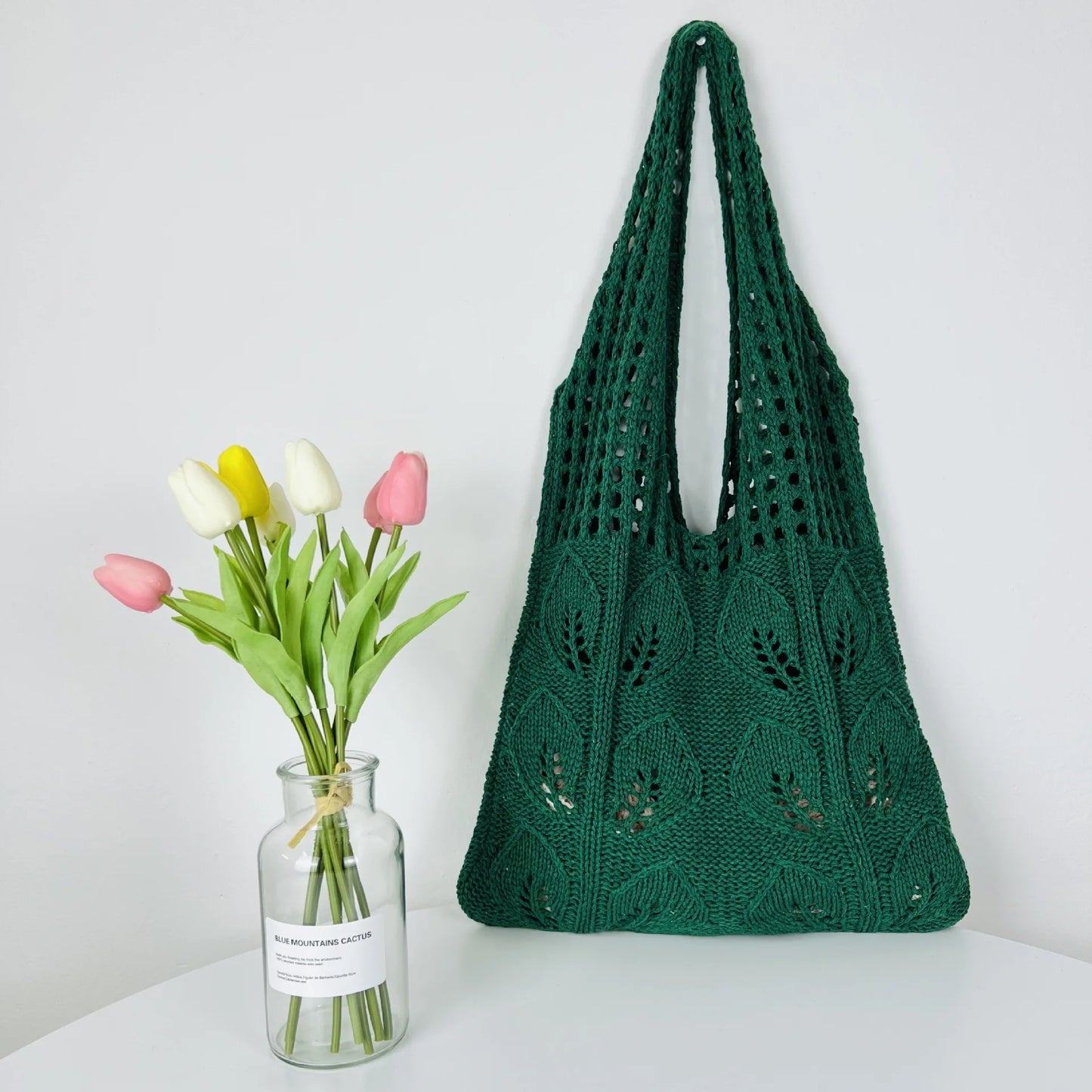 Cottagecore Leaf Lace Knit Hobo Bag