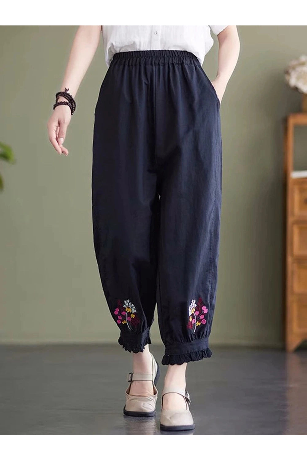 Embroidery Lantern Harem Pants