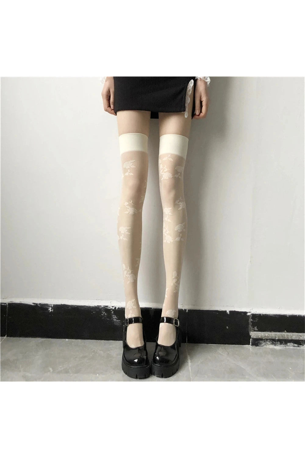 Floral Mesh Knee-High Socks