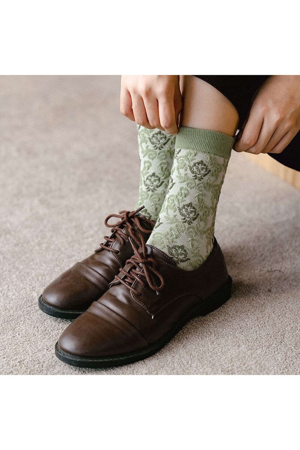Cottagecore Green Embroidery Socks cottagecoreclothes