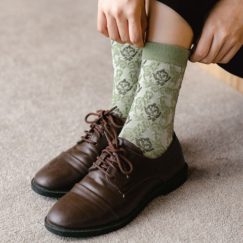 Cottagecore Green Embroidery Socks