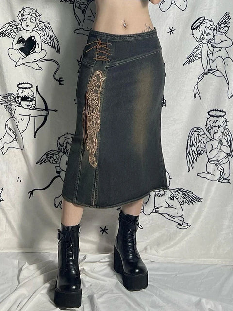 Vintage Embroidery Denim Skirt