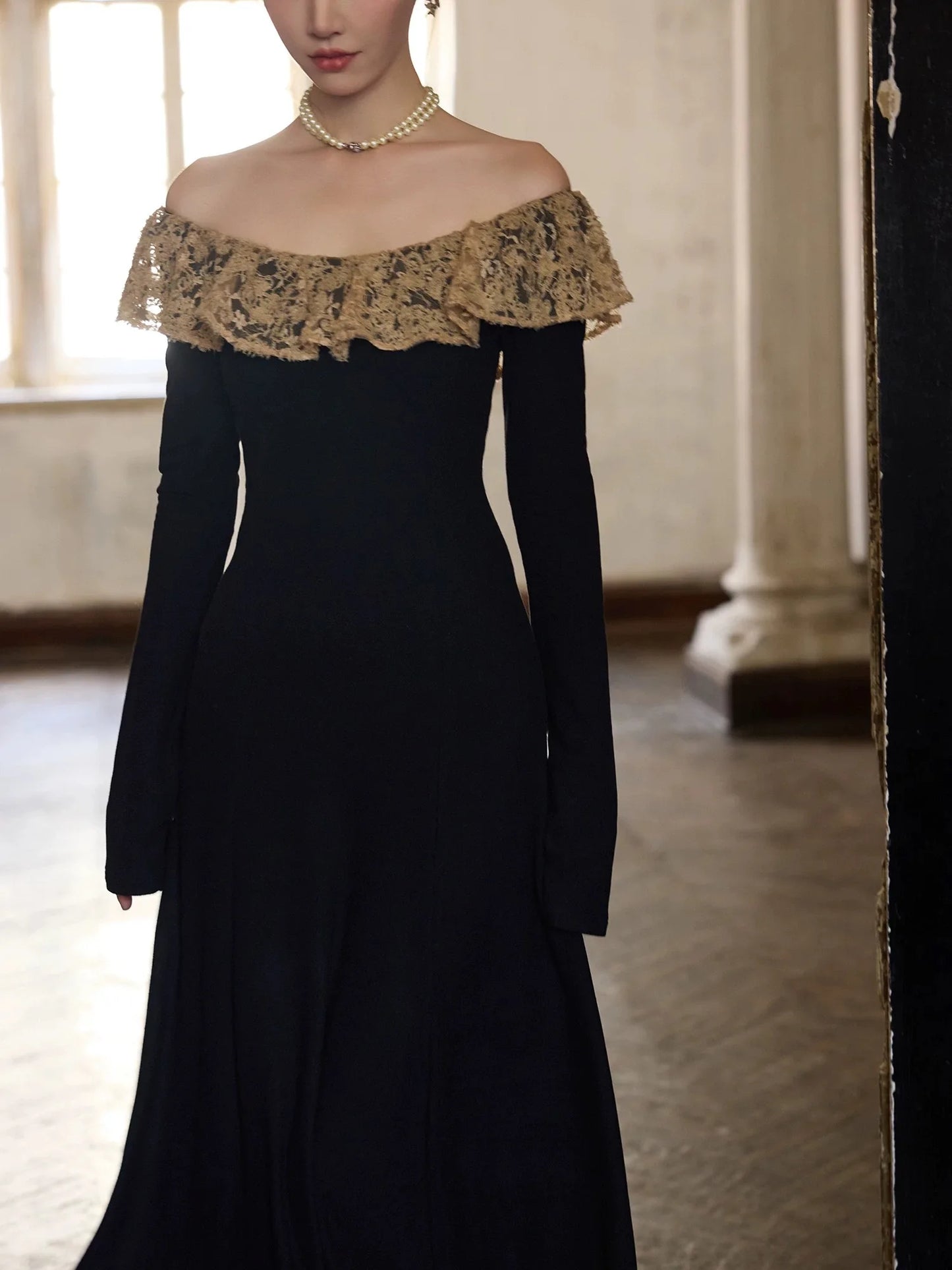 Whimsigoth & Black Corset-Back Maxi Dress