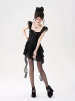 Gothic Lace Tiered Mini Dress