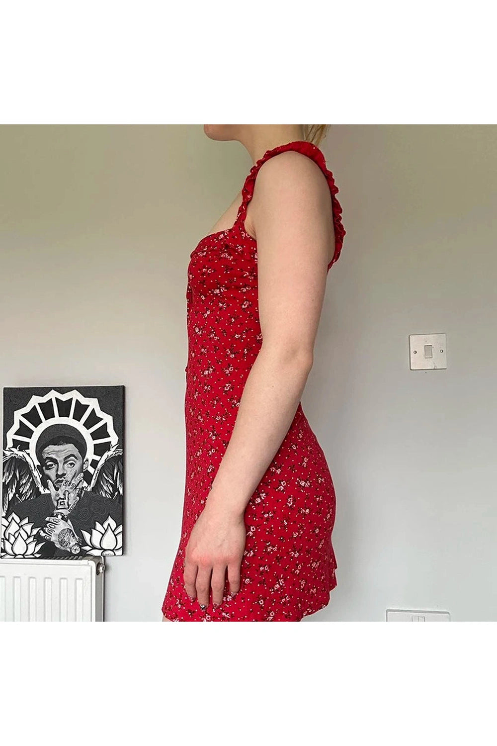 Red Floral Mini Dress cottagecoreclothes