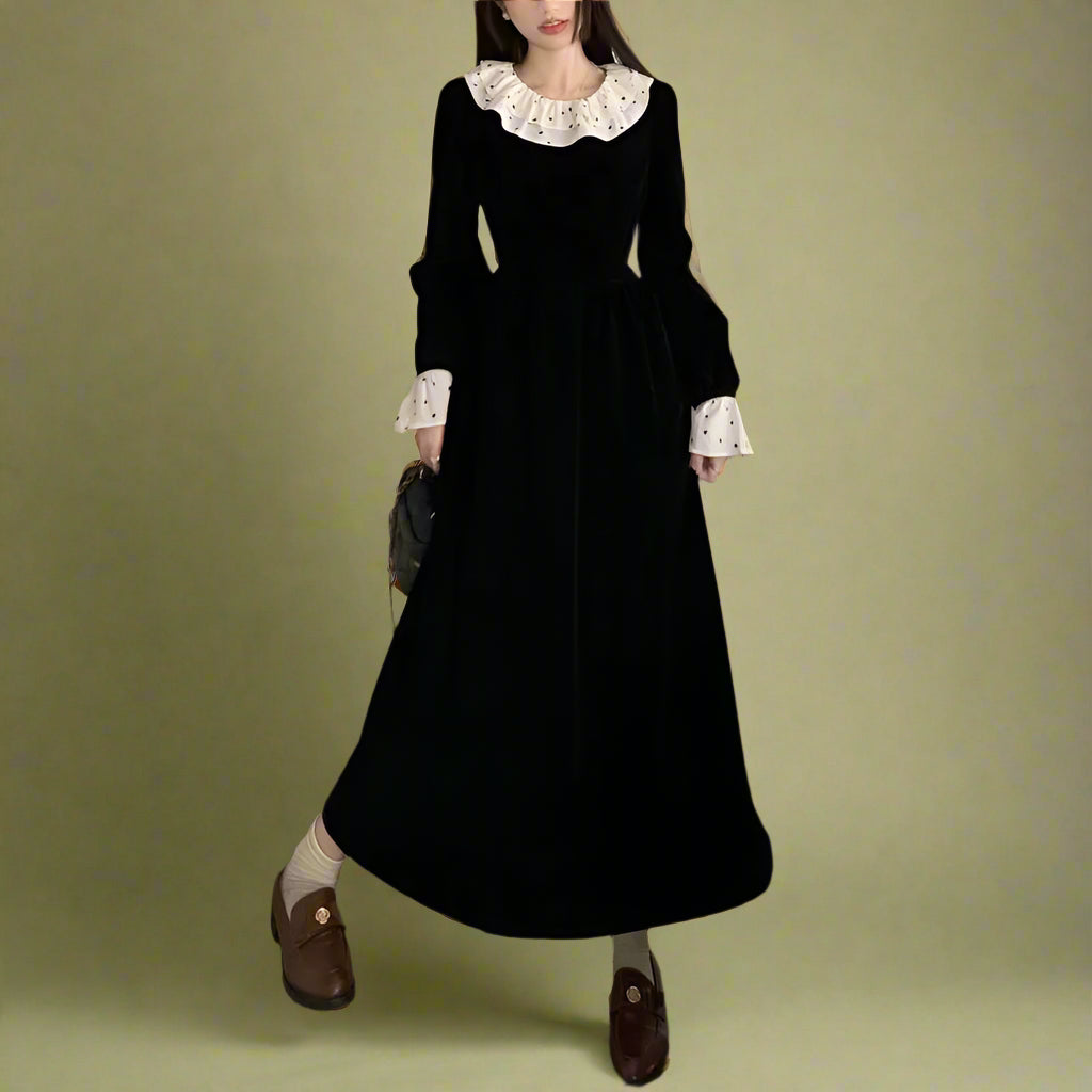 Vintage Long Sleeve Victorian Midi Dress cottagecoreclothes