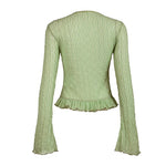 Fairycore Lime Green Ruffle Tie-Front Cardigan