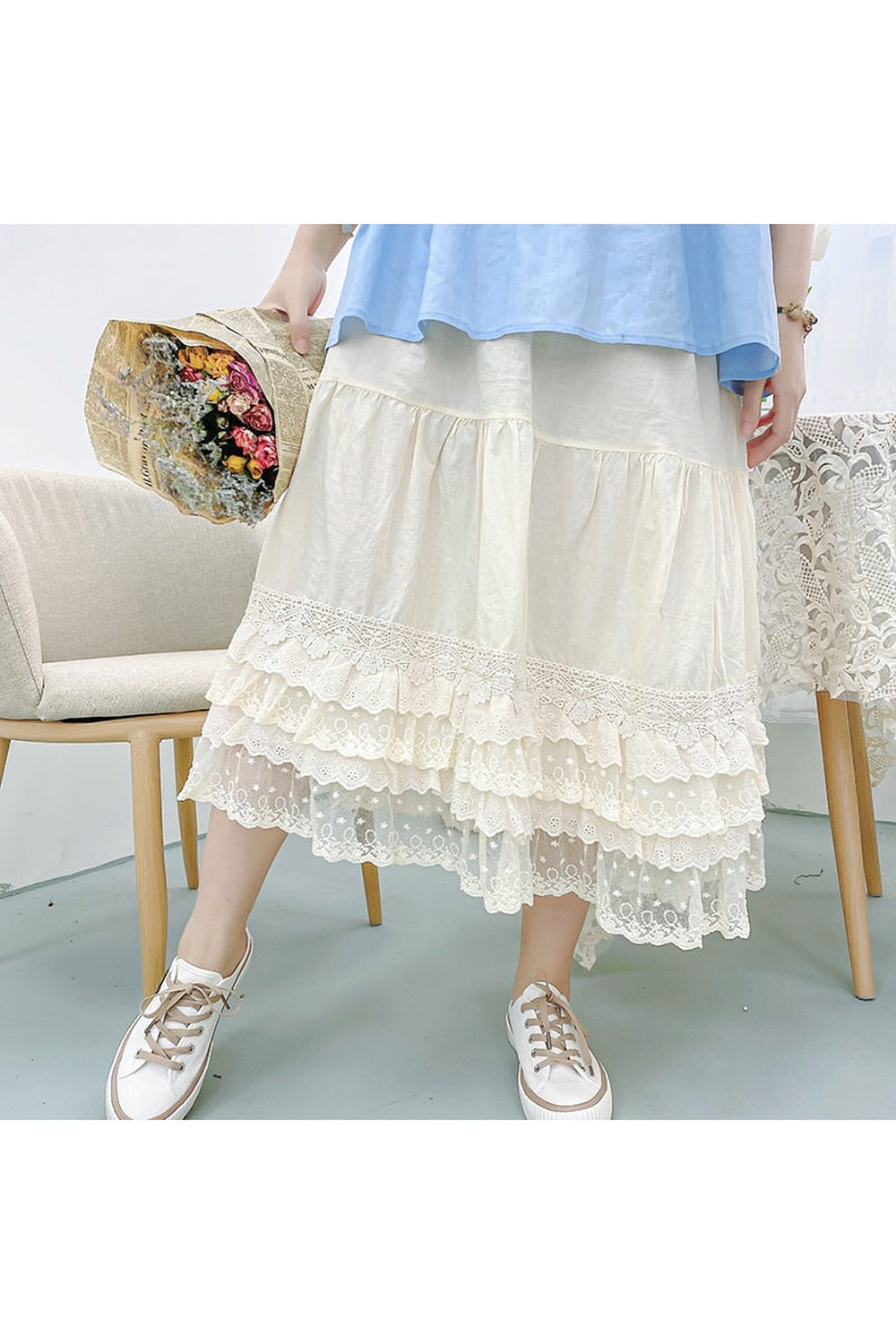 Cotton Lace Layered Skirt