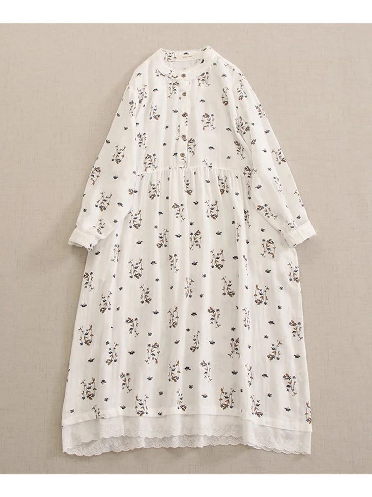 Mori Girl Floral Embroidered Long Sleeve Dress