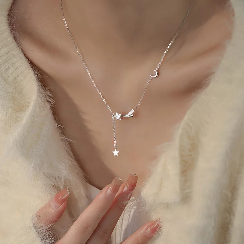 Ethereal Drop Necklace with Crystal Comet & Moon