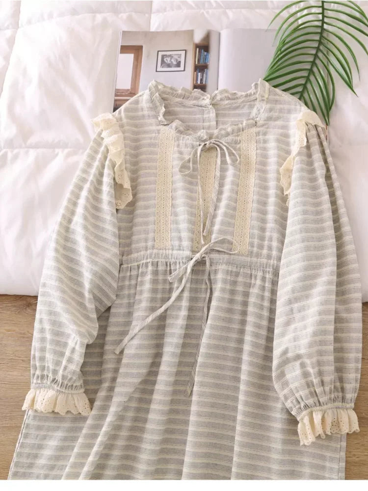 Striped Lace Cottagecore Midi Dress