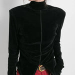 Retro Asymmetrical Velvet Long Sleeve Top