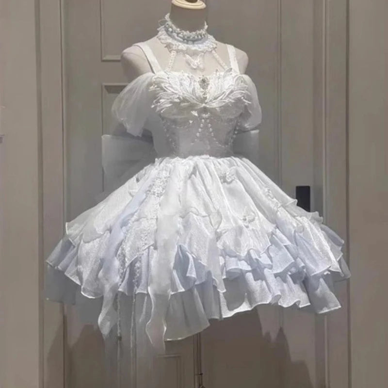 Fairycore Butterfly Court Mini Dress in Ice Blue