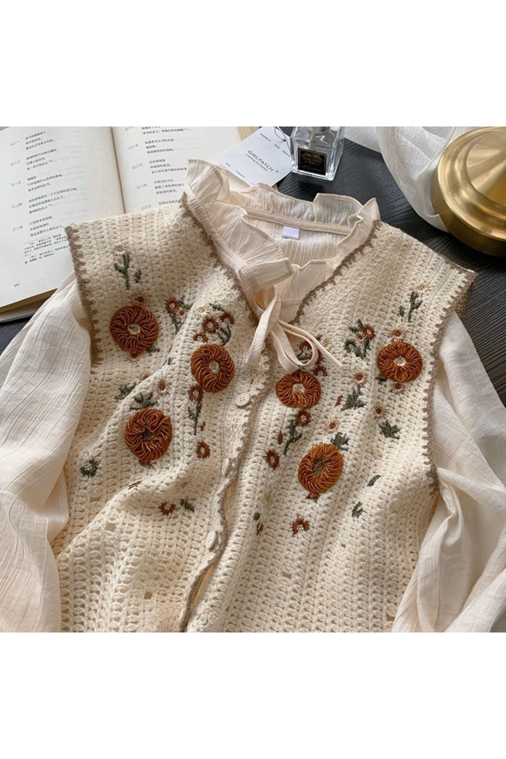 Embroidered Crochet Flower Vest