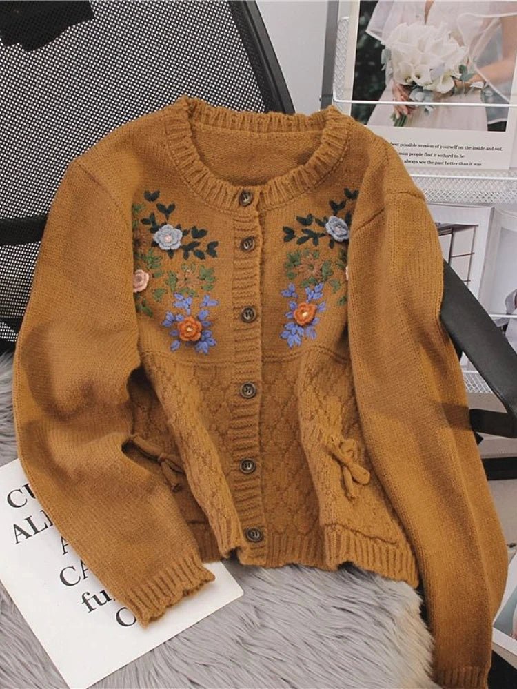 Cottagecore Embroidered Knit Cardigan