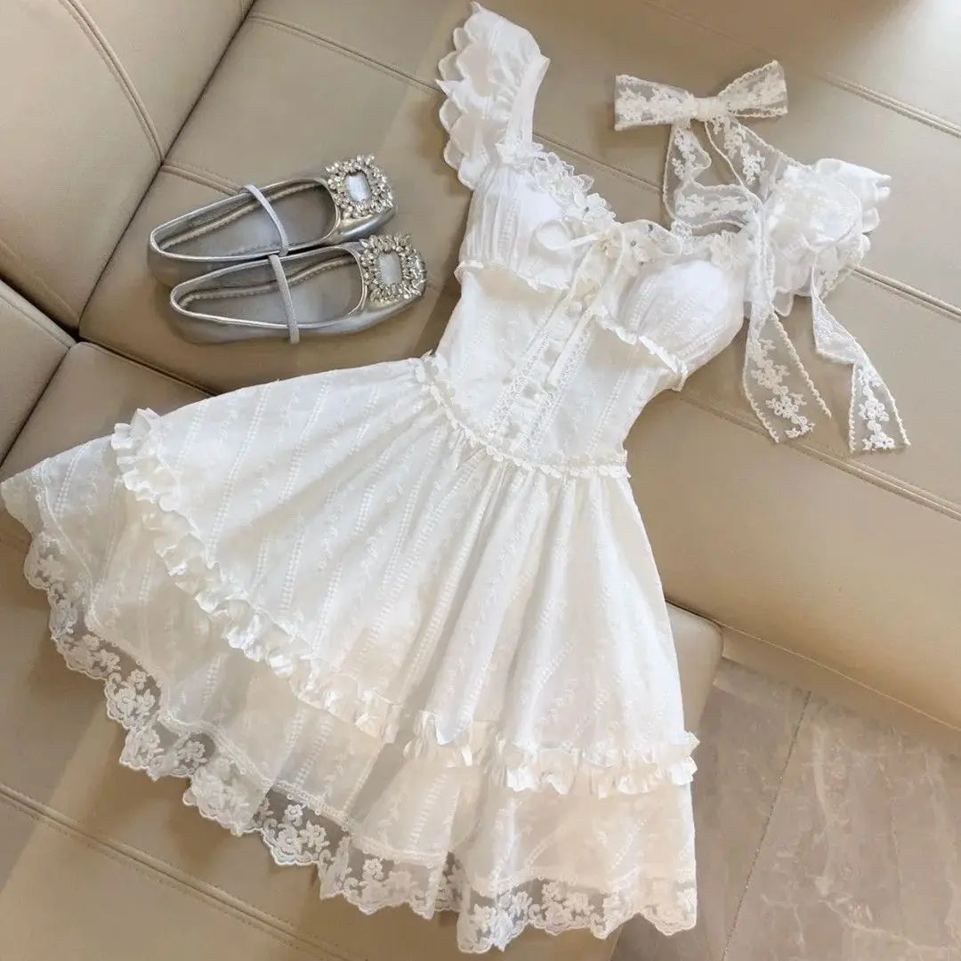 Fairycore Lace Tiered Mini Dress