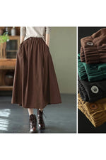 Retro Corduroy Midi Skirt