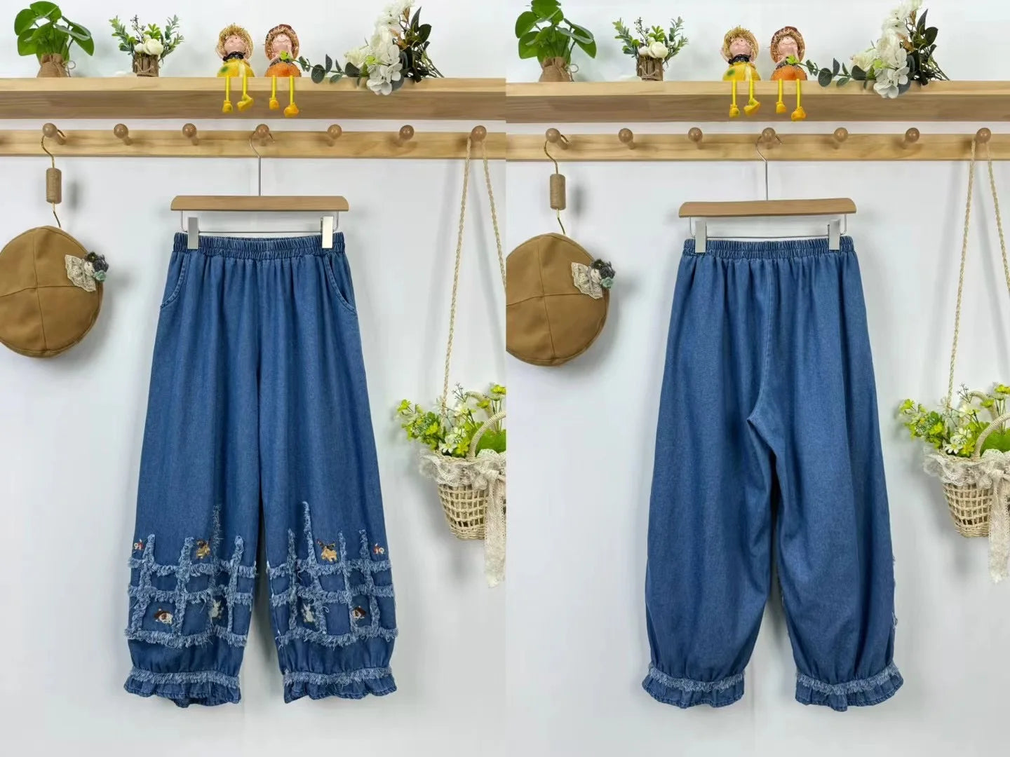 Mori Girl Patchwork Denim Pants cottagecoreclothes
