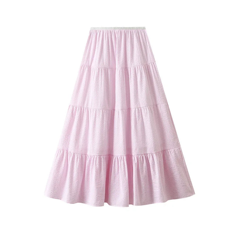 Striped Tiered Cake Midi Skirt