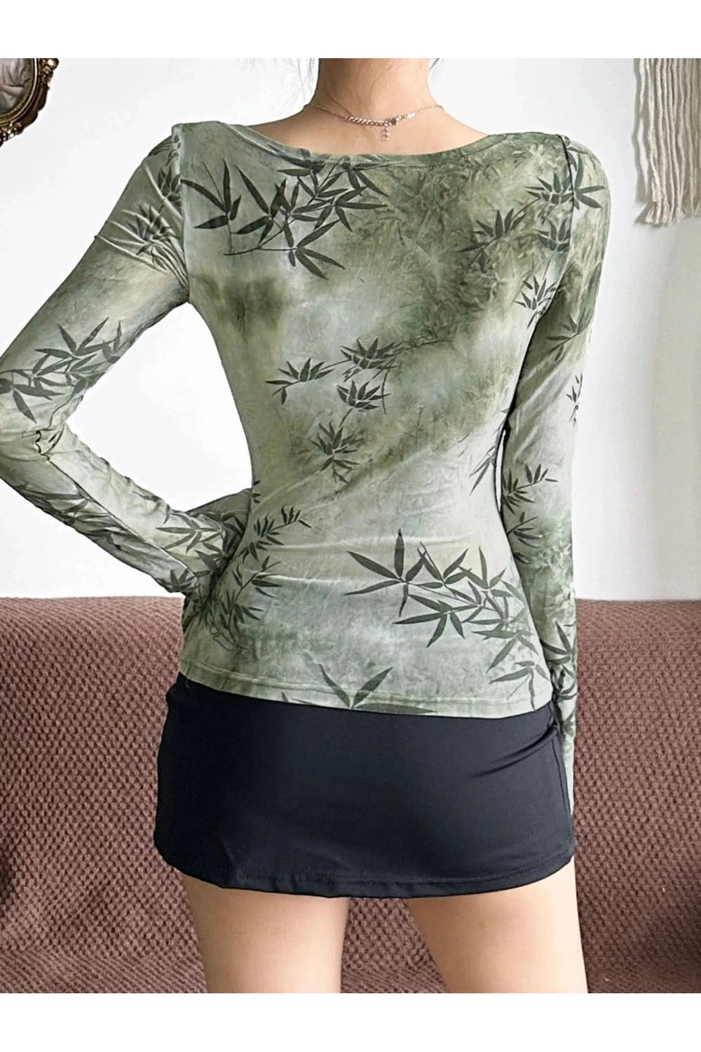 Fairycore Bamboo Print Cut-Out Top