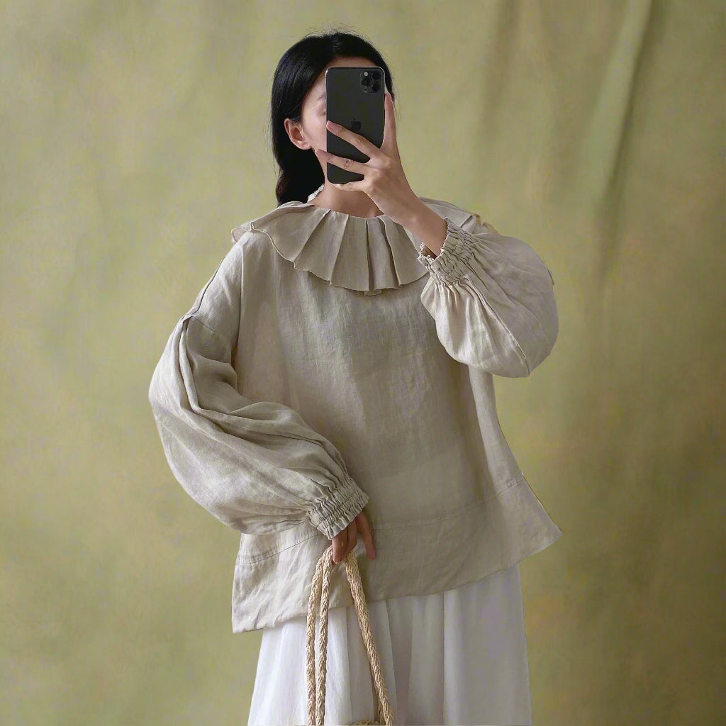 Vintage Ruffled Neck Peasant Blouse cottagecoreclothes