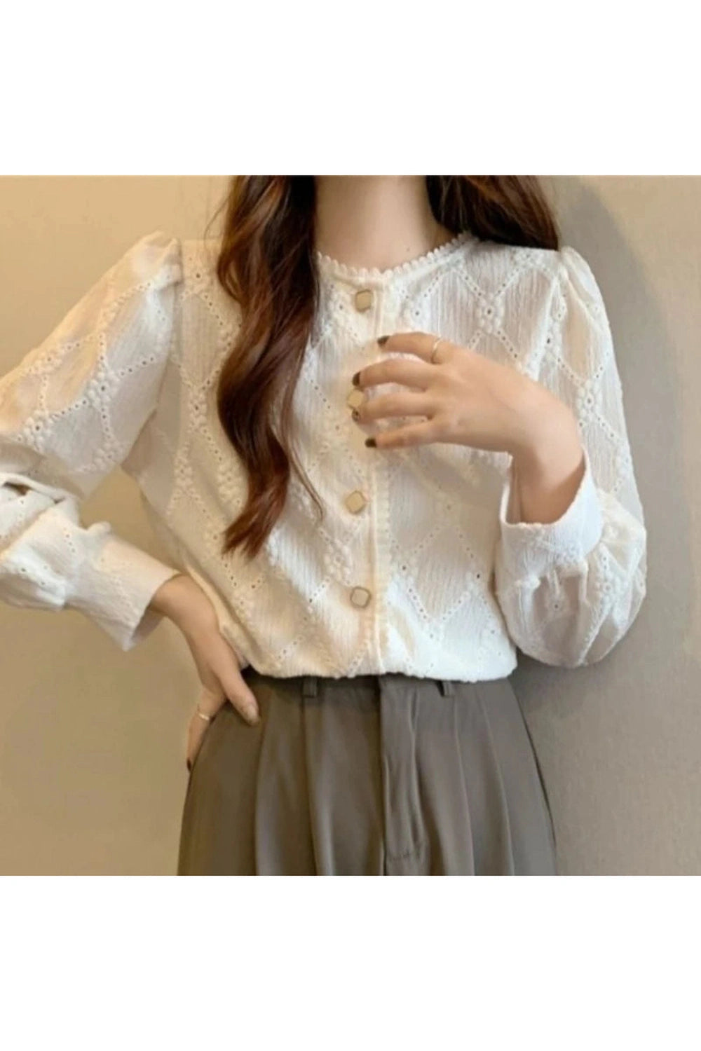 Cottagecore Button-Down Eyelet Blouse cottagecoreclothes