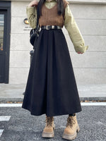 Vintage Dark Brown Pleated Midi Skirt