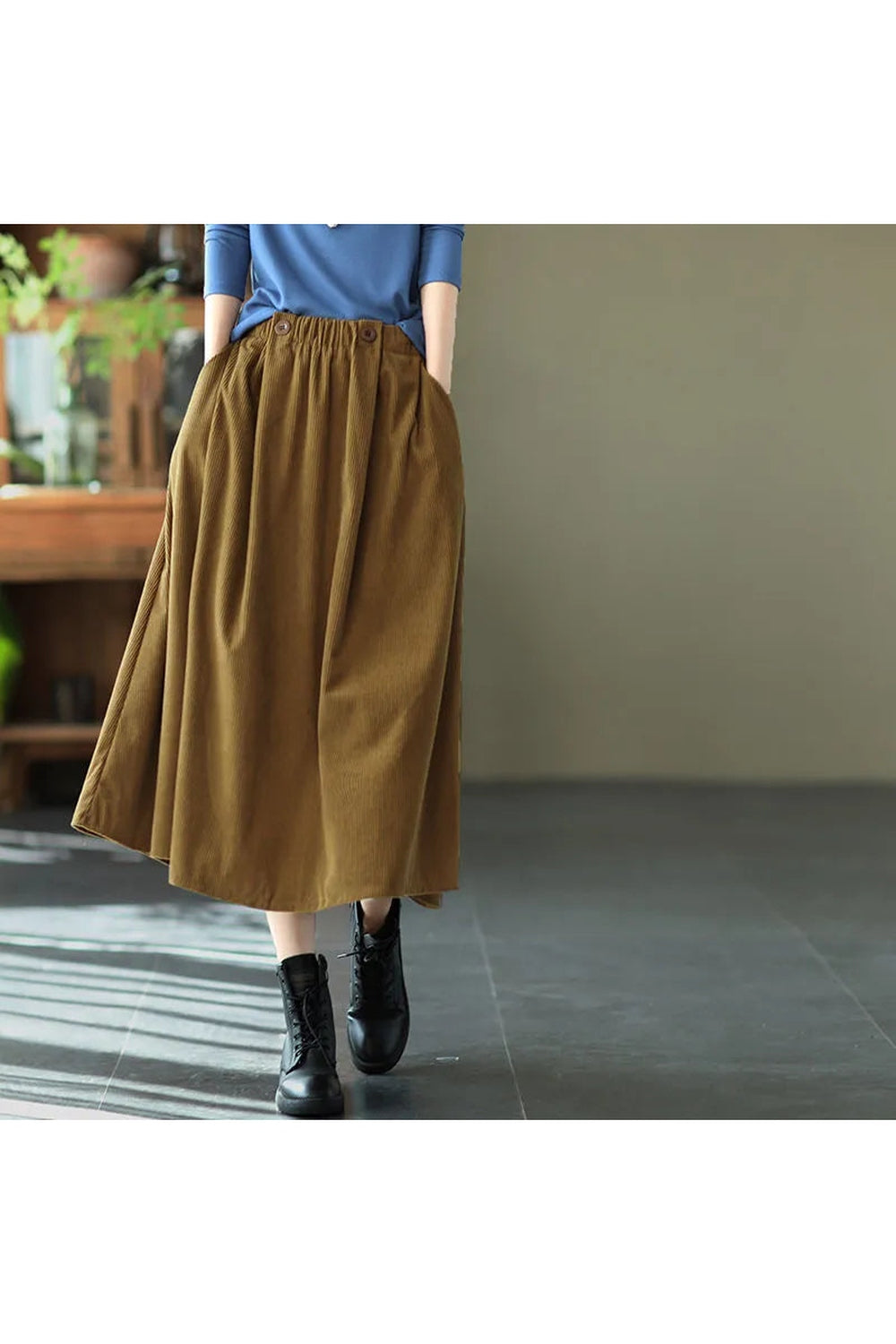 Retro Corduroy Midi Skirt