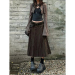 Goblincore Brown Panel Midi Skirt