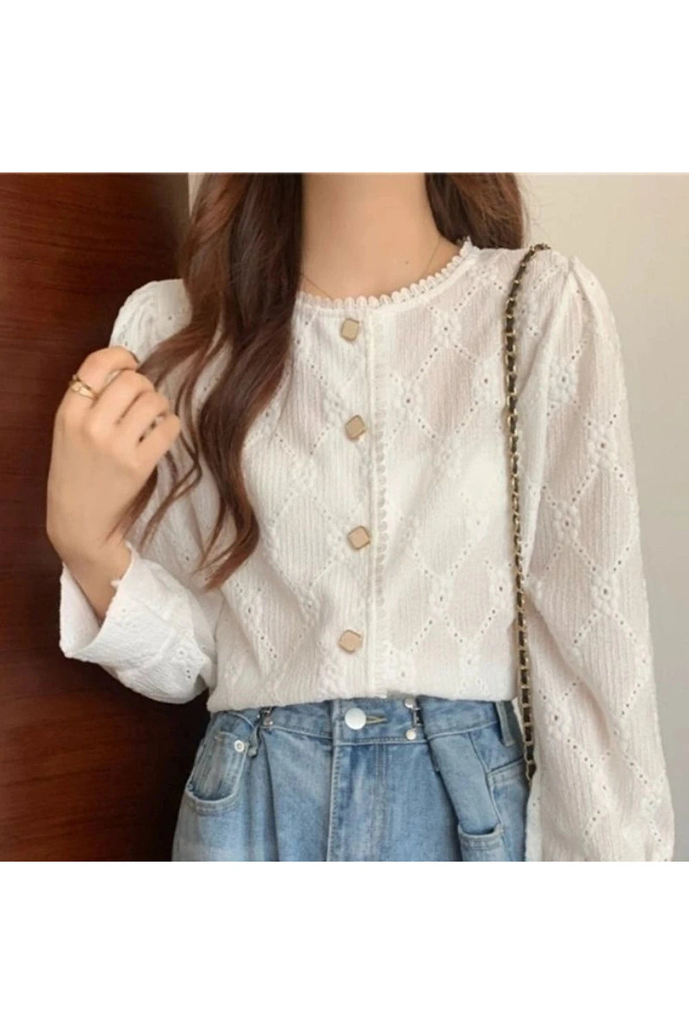 Cottagecore Button-Down Eyelet Blouse cottagecoreclothes