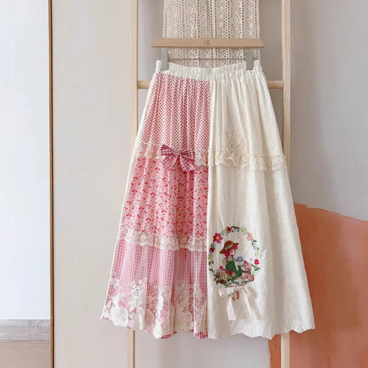 Pink Patchwork  Cottagecore Skirt