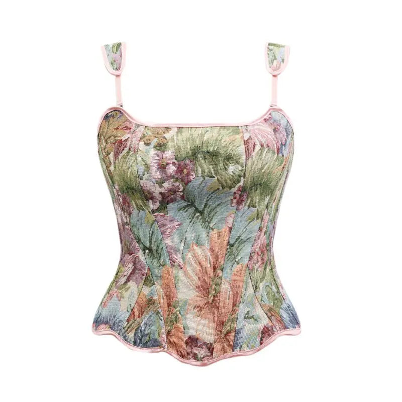Vintage Aesthetic Tapestry Garden Corset Top