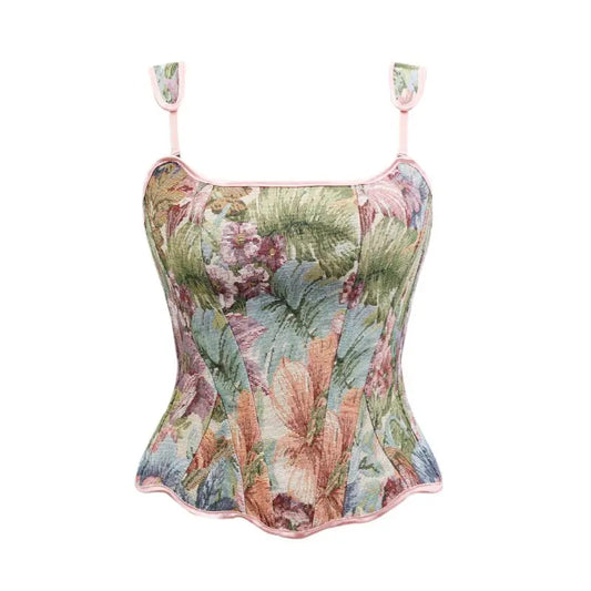 Vintage Aesthetic Tapestry Garden Corset Top
