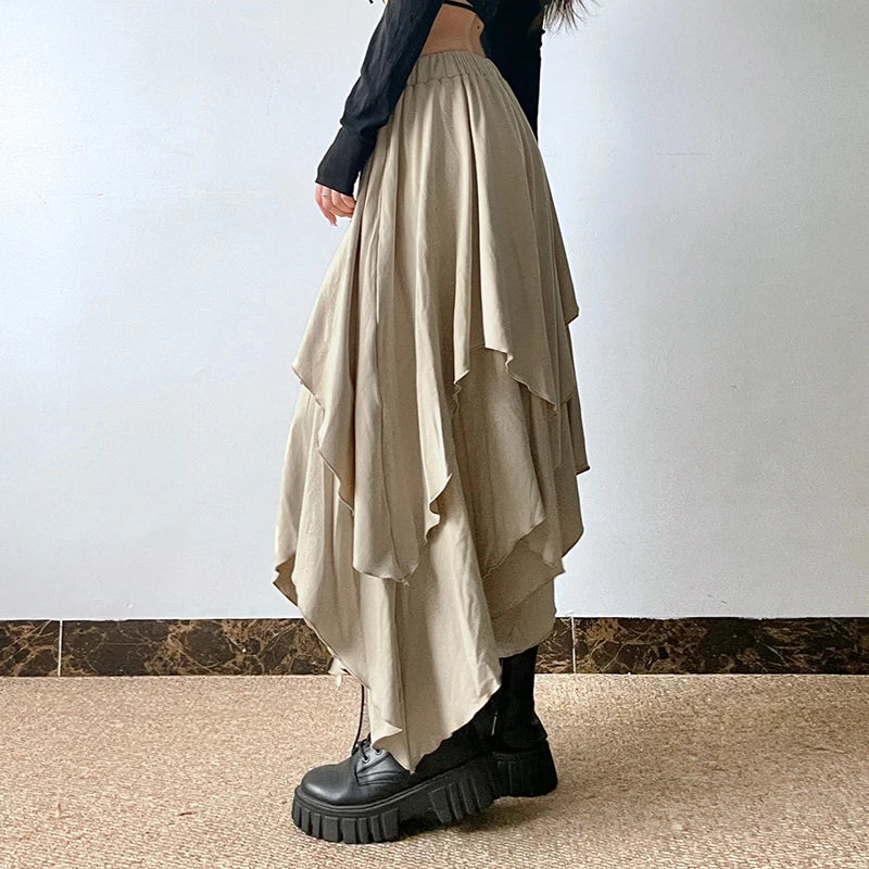 Goblincore Flowing High-Low Maxi Skirt