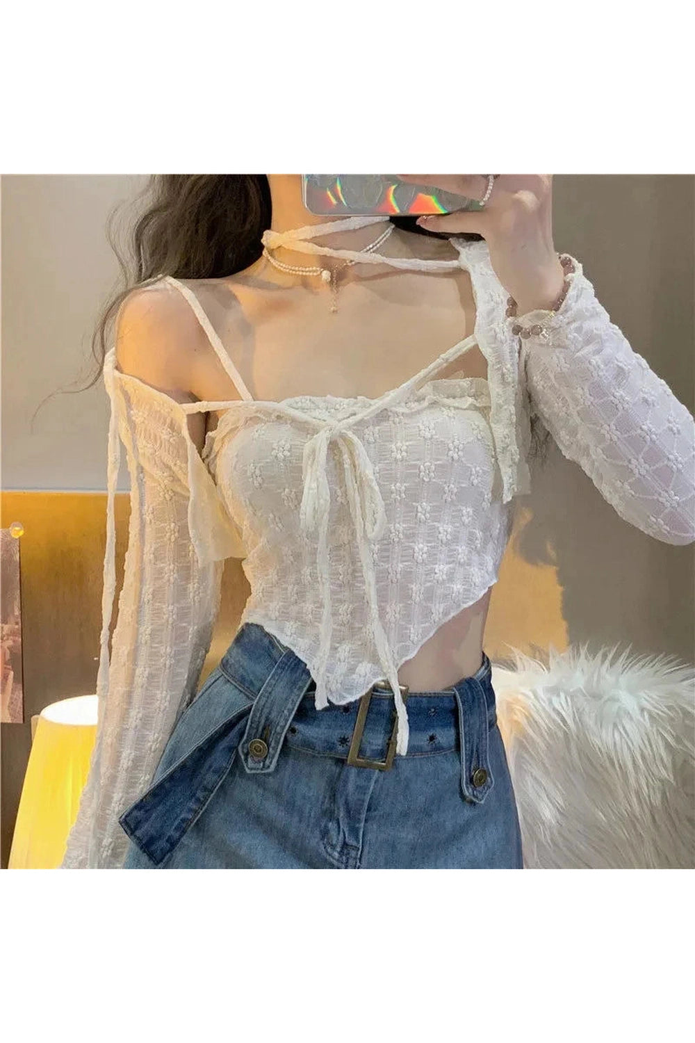 Fairycore Asymmetrical Lace Crop Top