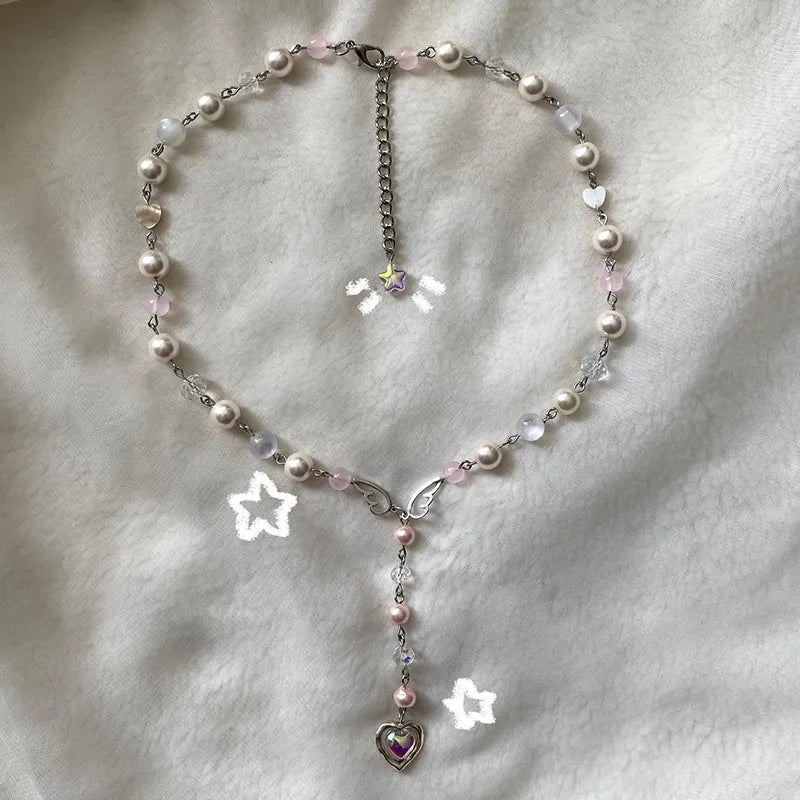 Fairycore Pearl Heart Drop Necklace